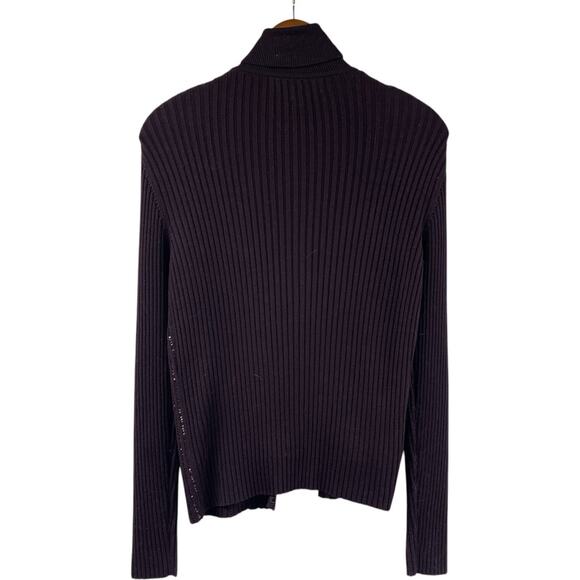 Carlisle Sweater Set Purple Silk Sequin Beaded Medium Designer Turtleneck - Picture 5 of 7